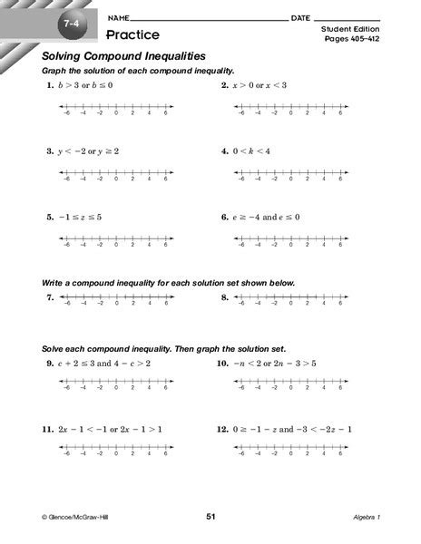 solving compound inequalities word problems worksheet